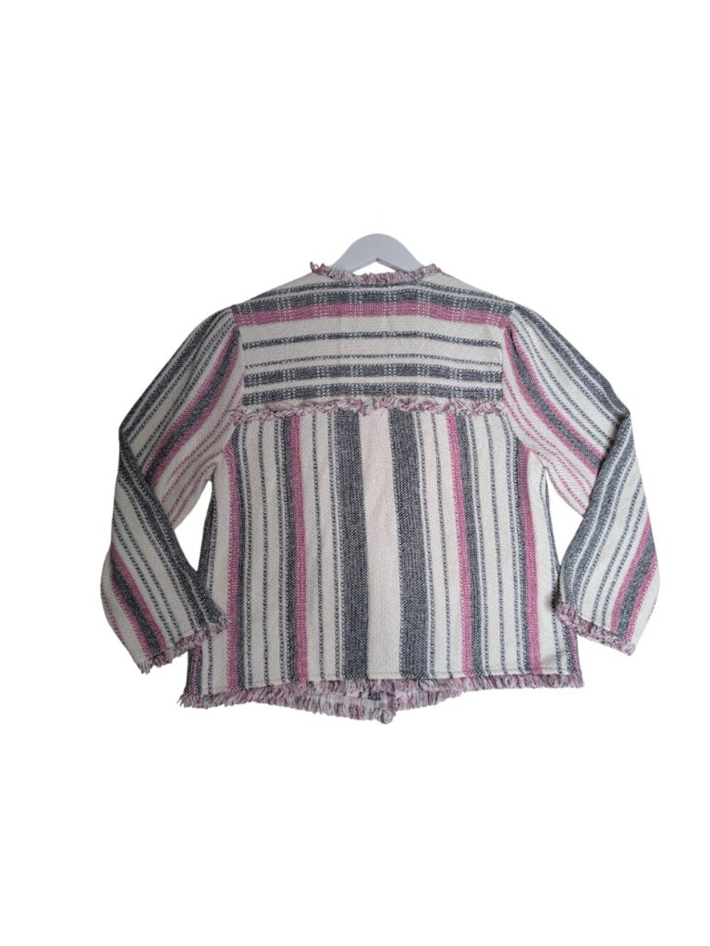 NIC+ZOE Voyage Textured Fringe Tweed Jacket Pink & Blue Striped Size L - Picture 13 of 14
